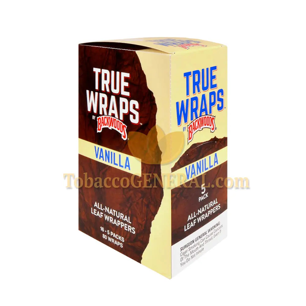 Backwoods True Wraps All-Natural Leaf Wrappers 16 Packs of 5 Vanilla