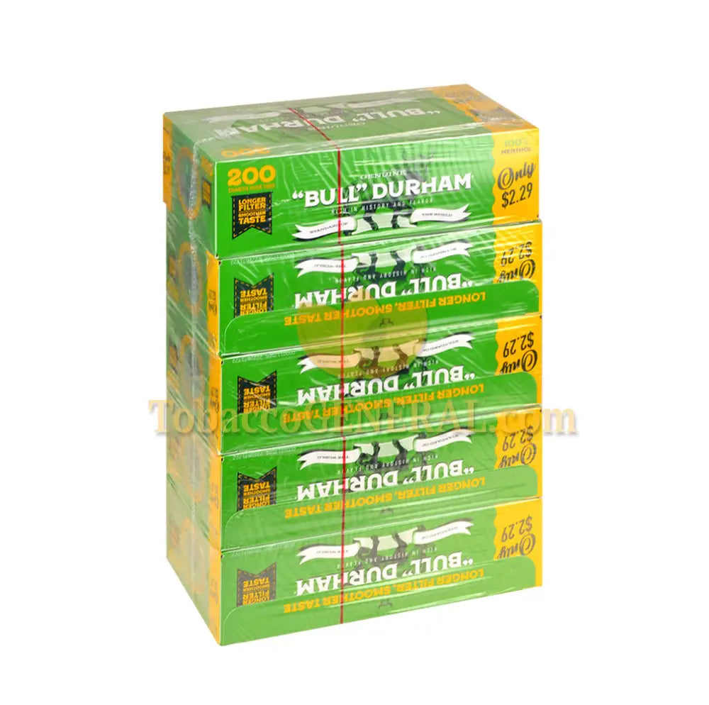 Bull Durham Filter Tubes 100 mm Menthol $2.29 Pre-Priced 5 Cartons of 200