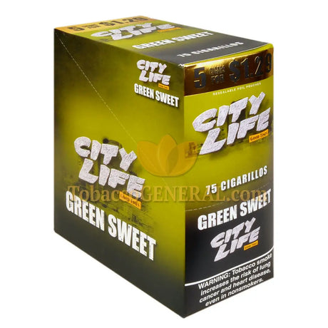 City Life Cigarillos 1.29 Pre-Priced 15 Packs of 5 Green Sweet