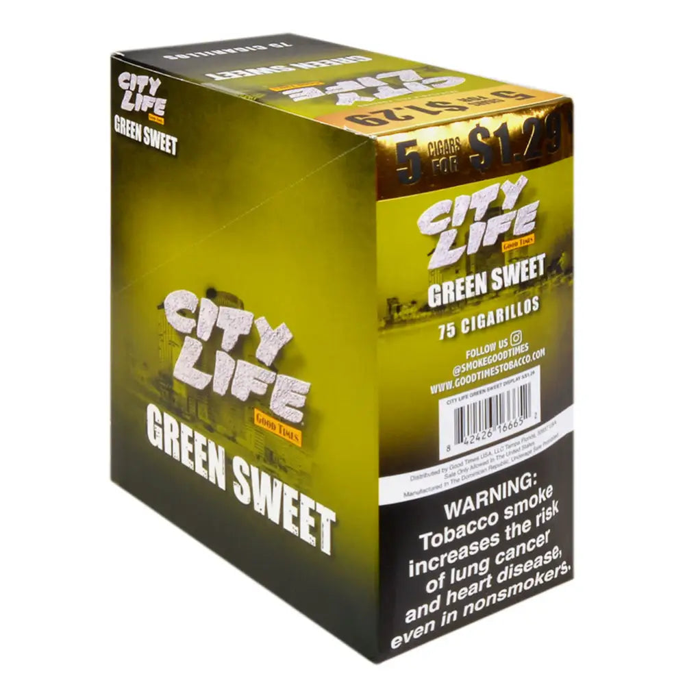 City Life Cigarillos 1.29 Pre-Priced 15 Packs of 5 Green Sweet