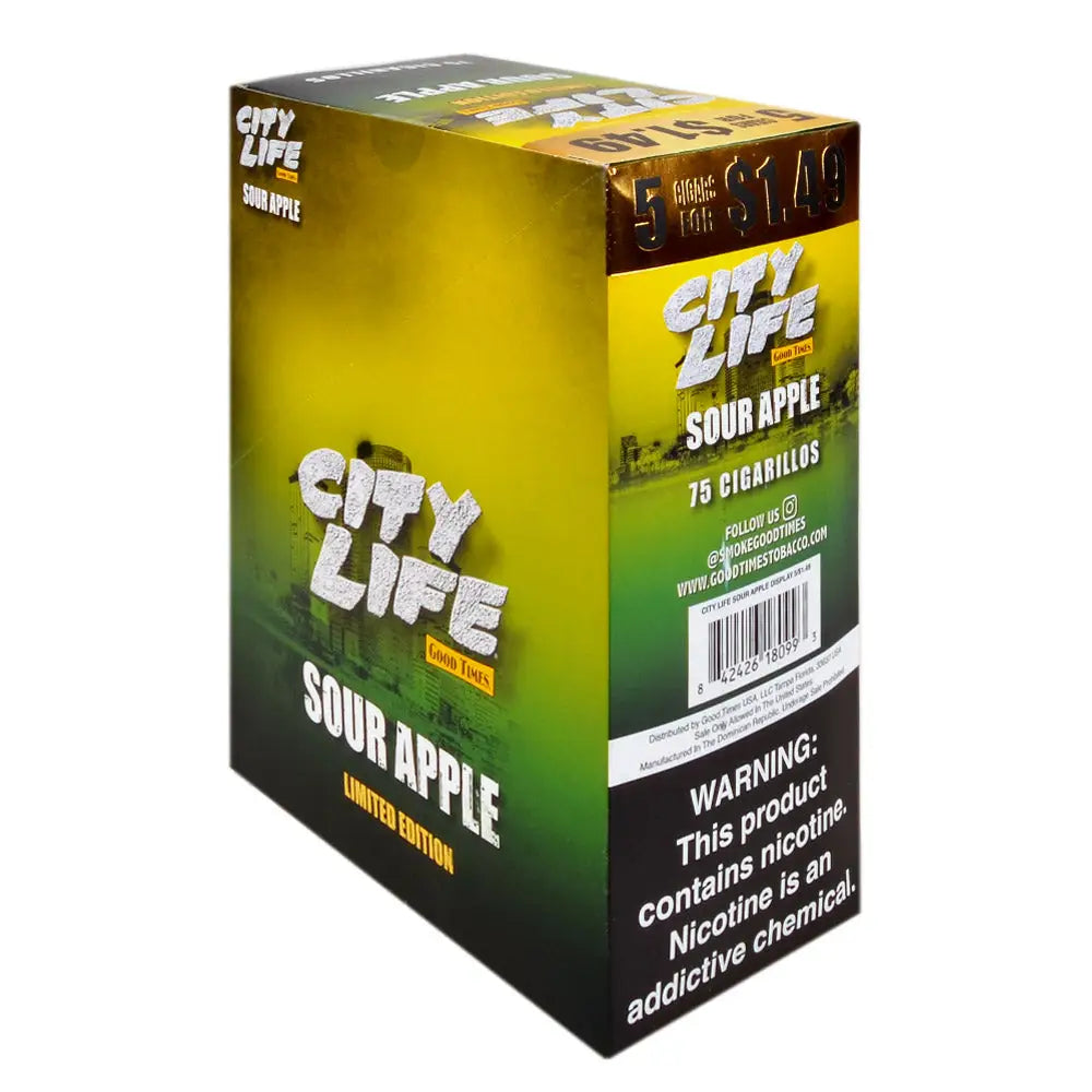 City Life Cigarillos 1.49 Pre-Priced 15 Packs of 5 Cigars Sour Apple