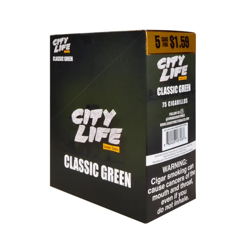 City Life Cigarillos 1.59 Pre-Priced 15 Packs of 5 Cigars Classic Green