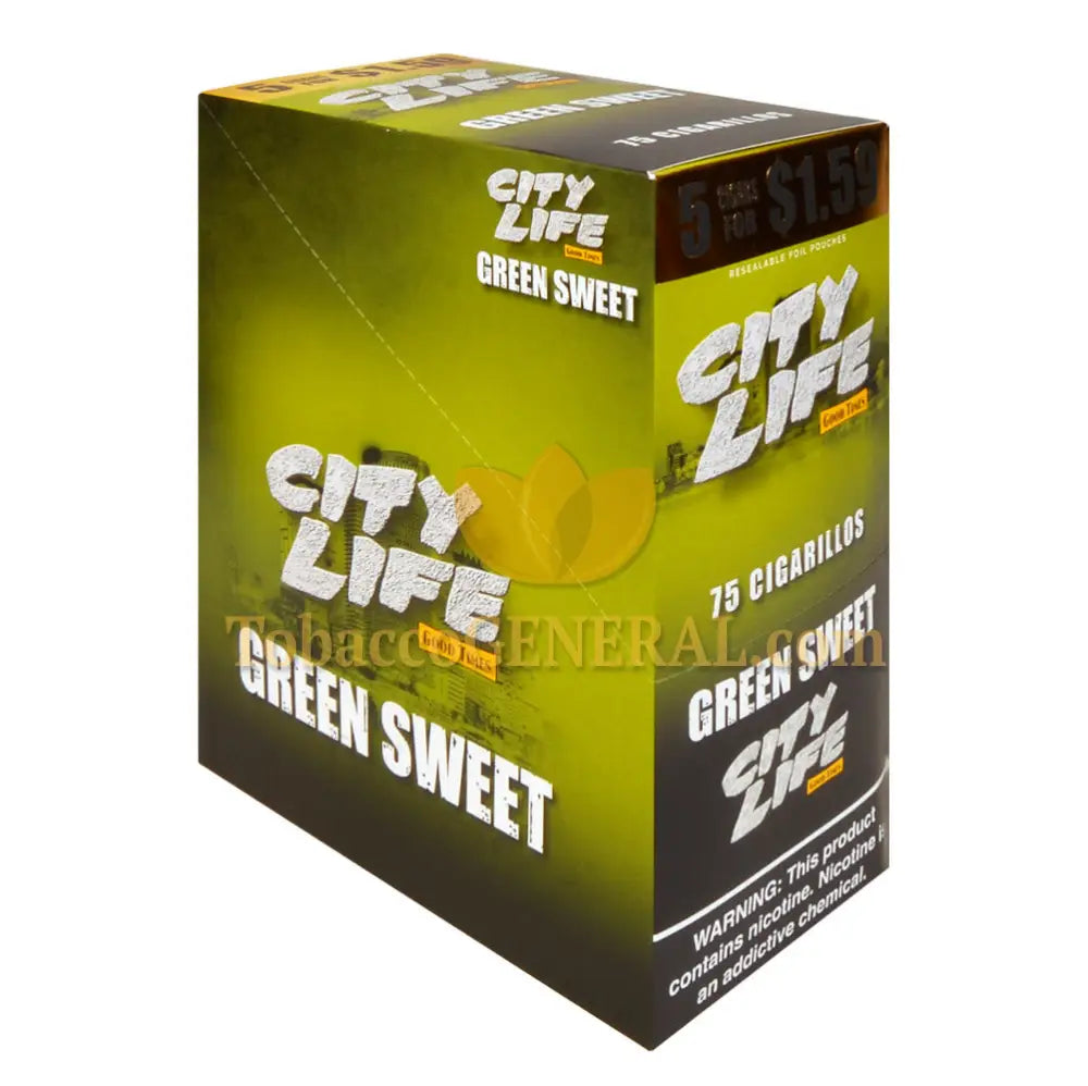 City Life Cigarillos 1.59 Pre-Priced 15 Packs of 5 Cigars Green Sweet