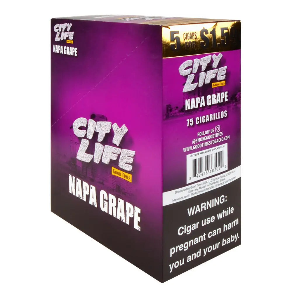 City Life Cigarillos 1.59 Pre-Priced 15 Packs of 5 Cigars Napa Grape