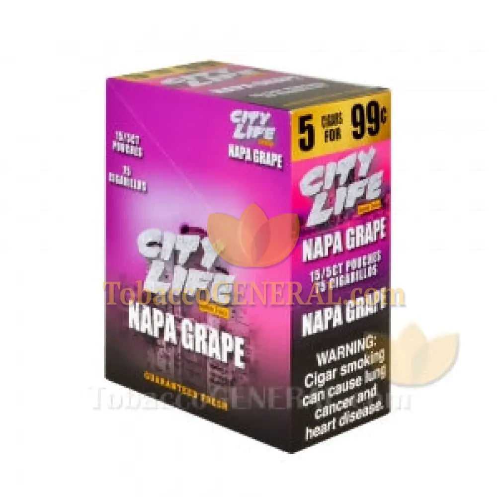 City Life Cigarillos Napa Grape 99 Cents Pre Priced 15 Packs of 5 Cigars