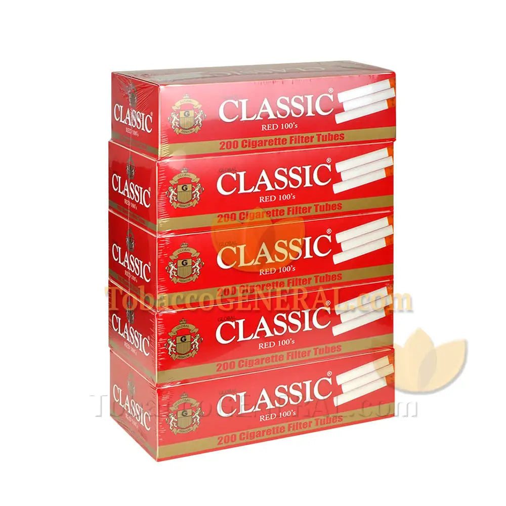 Classic Filter Tubes 100 mm Red (Full Flavor) 5 Cartons of 200