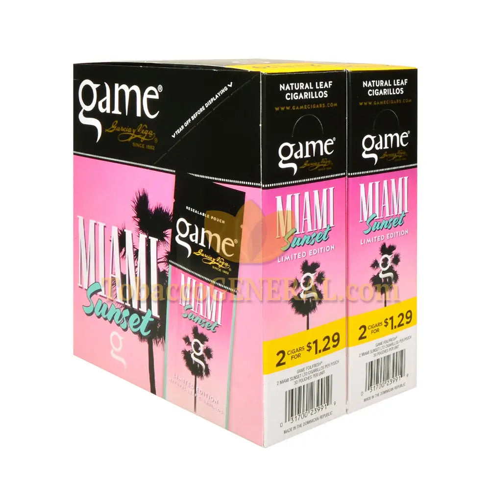 Game Cigarillos Foil Miami Sunset 2 for 1.29 Pre-Priced 30 Packs of 2