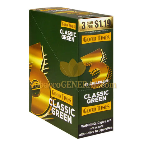 Good Times Cigarillos 15 Packs of 3 Pre-Priced $1.19 Classic Green