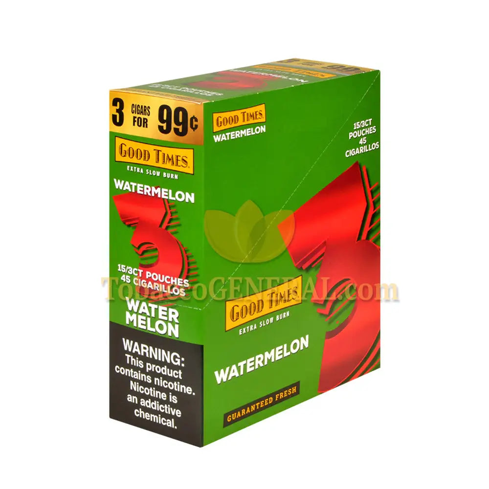 Good Times Cigarillos Watermelon 3 for 99 Cents Pre Priced 15 Packs of 3