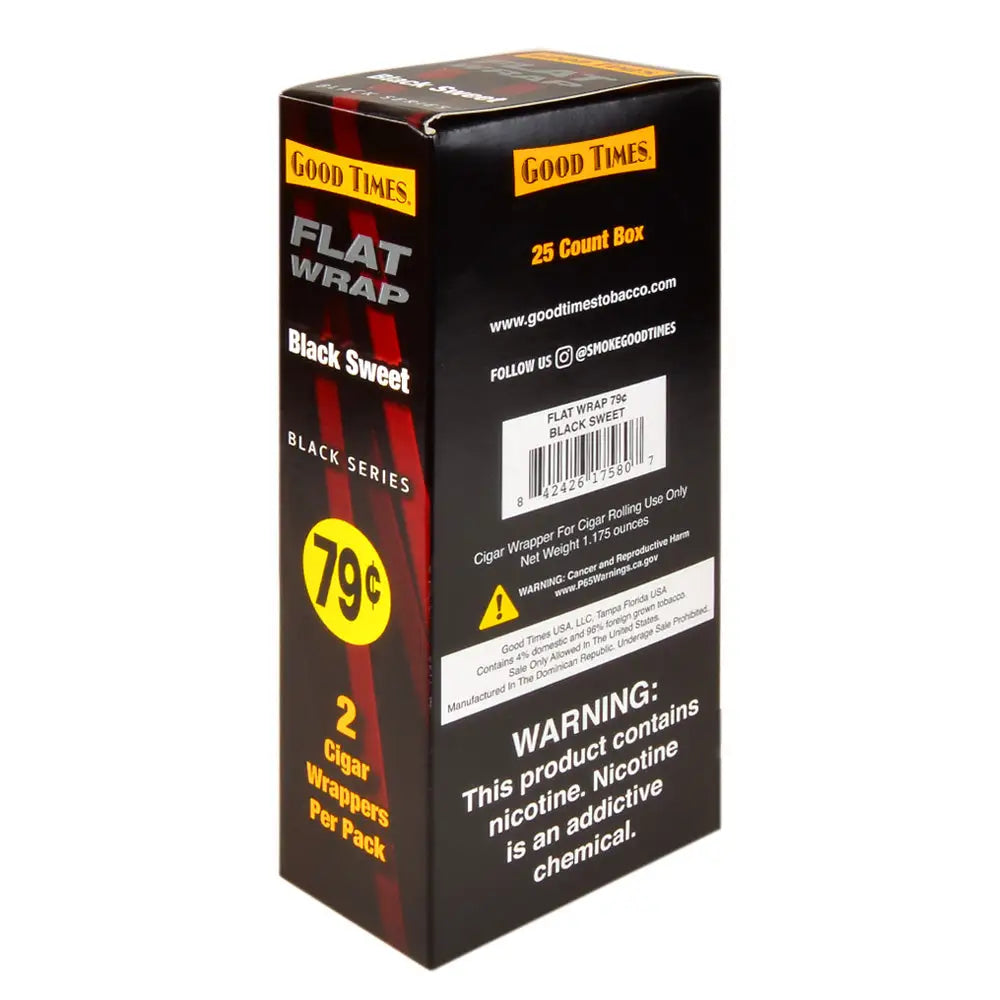 Good Times Flat Wraps Black Sweet 25 Packs of 2 Pre-Priced 79c