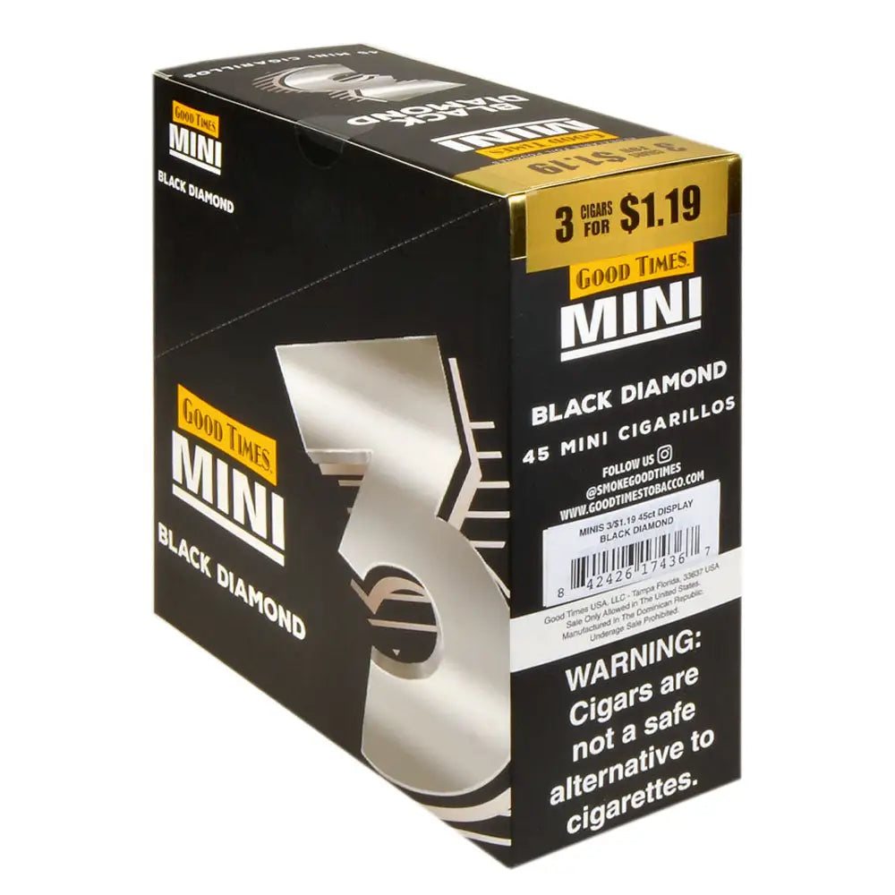 Good Times Mini Cigarillos 15 Packs of 3 Pre-Priced $1.19 Black Diamond