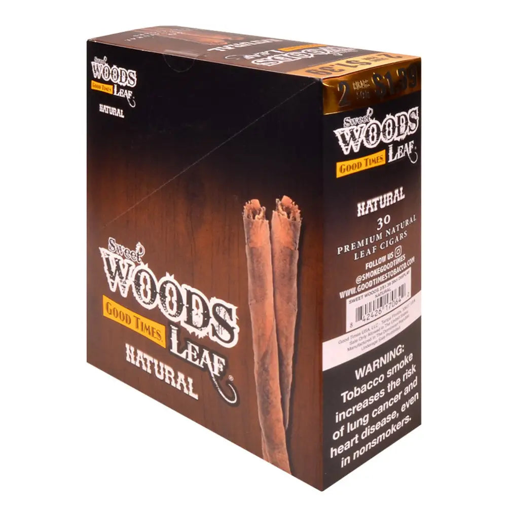 Good Times Sweet Woods Leaf Cigars 1.39 Pre-Priced 15 Packs of 2 Natural