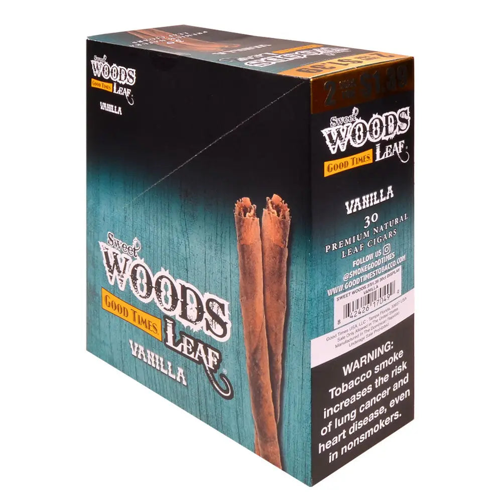 Good Times Sweet Woods Leaf Cigars 1.39 Pre-Priced 15 Packs of 2 Vanilla