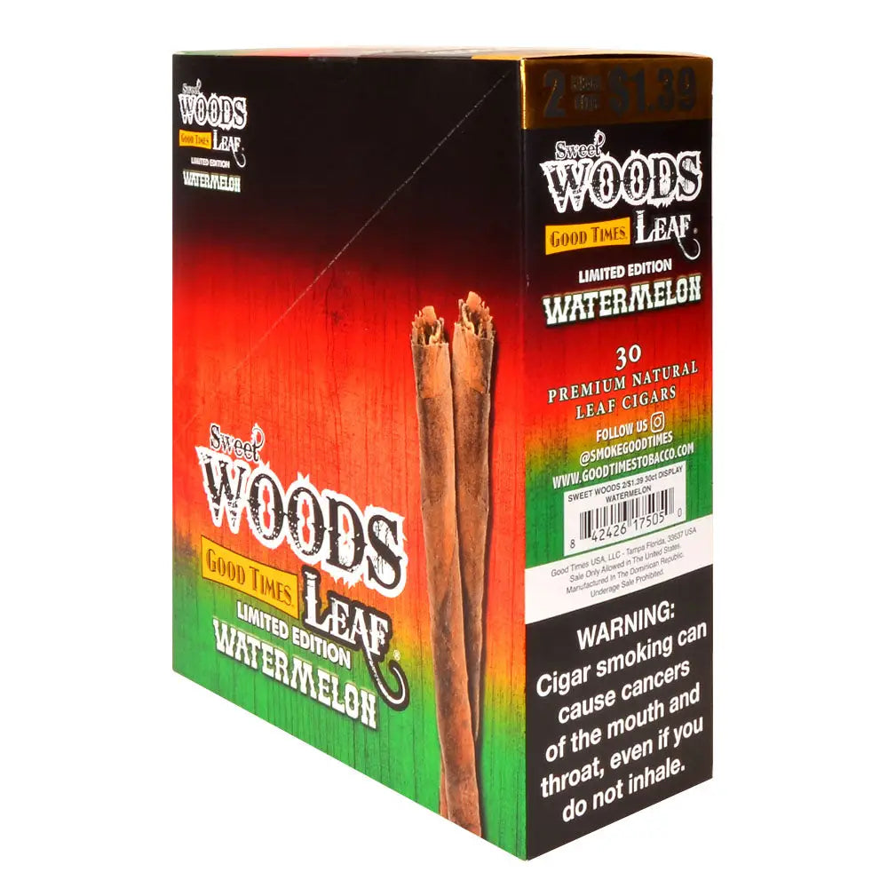 Good Times Sweet Woods Leaf Cigars 1.39 Pre-Priced 15 Packs of 2 Watermelon