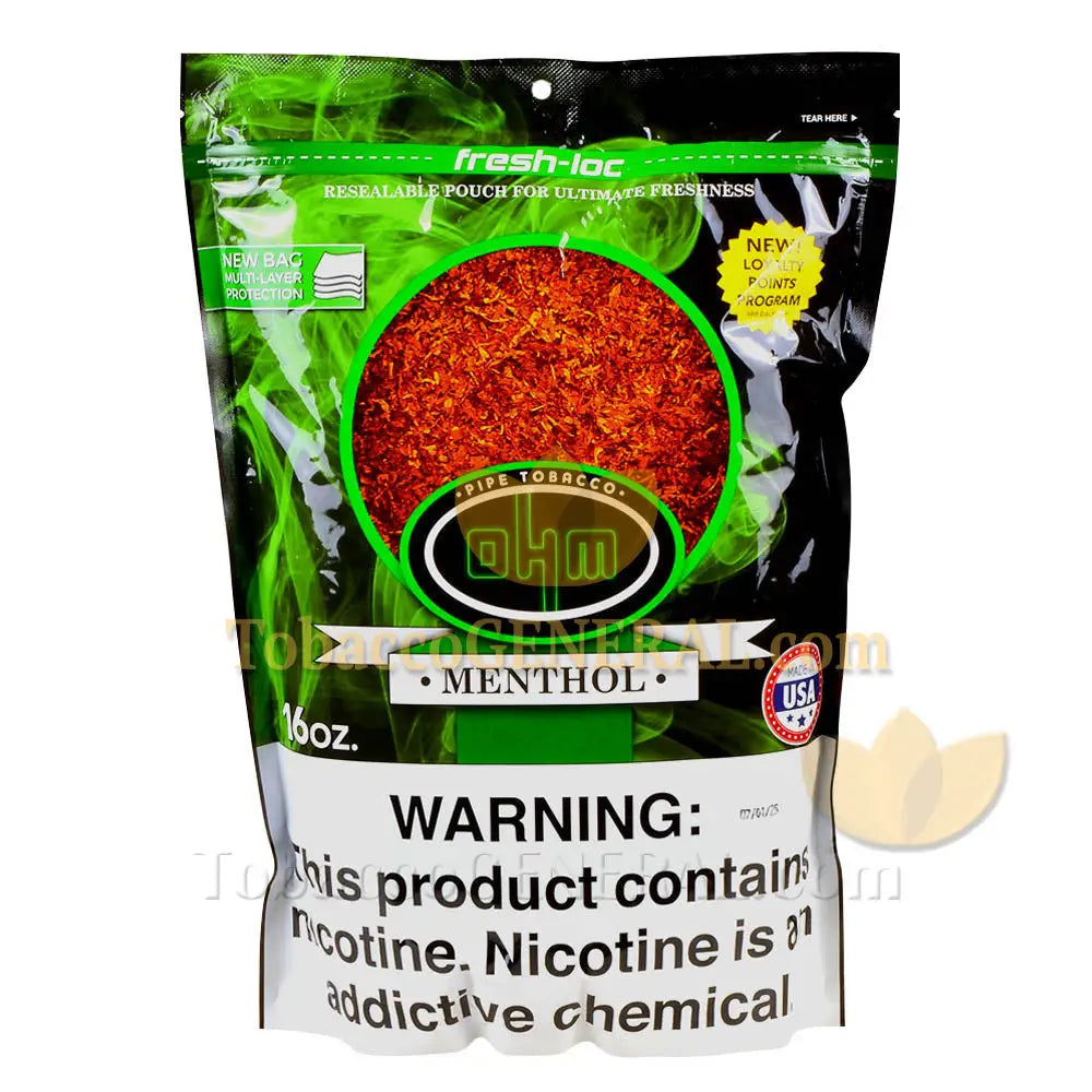 OHM Menthol Pipe Tobacco Pack 16 oz. Pack