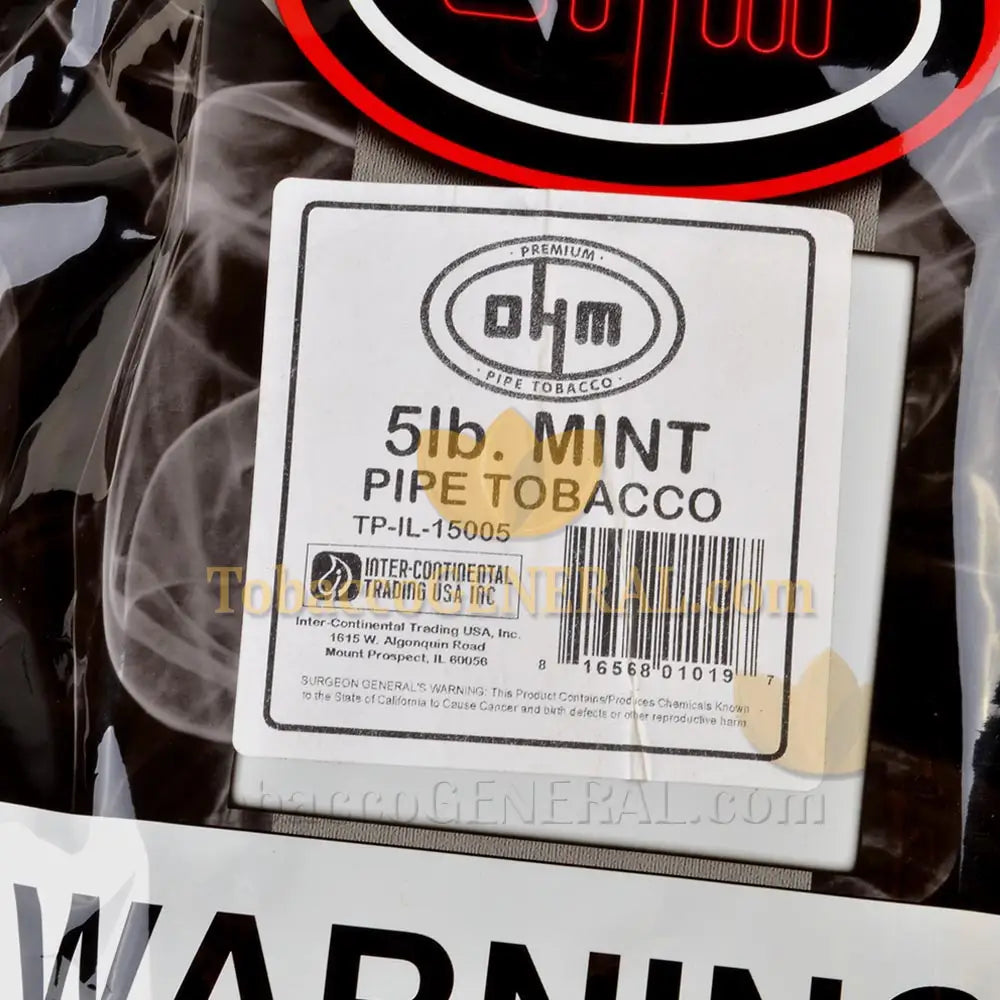 OHM Mint (Menthol) Pipe Tobacco Pack 5 Lb. Pack