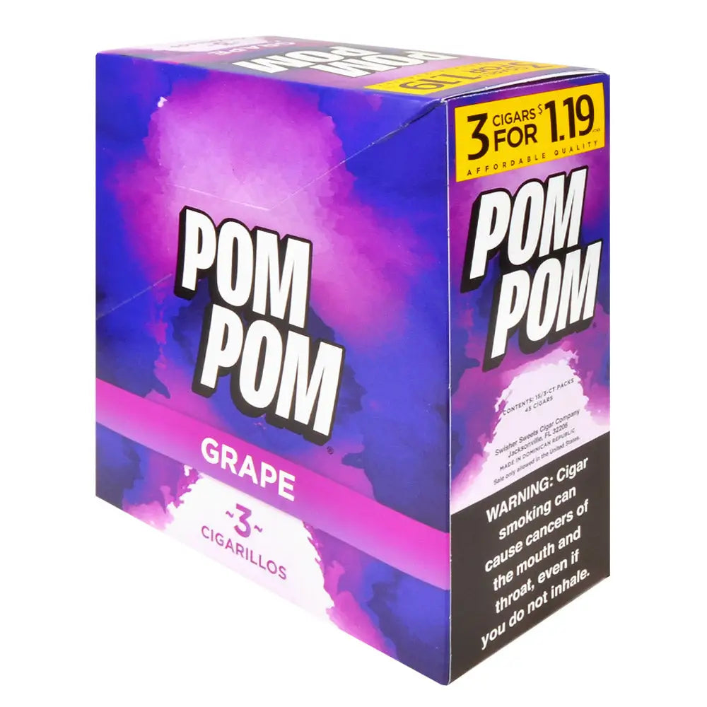 Pom Pom Cigarillos 1.19 Pre Priced 15 Packs of 3 Cigars Grape