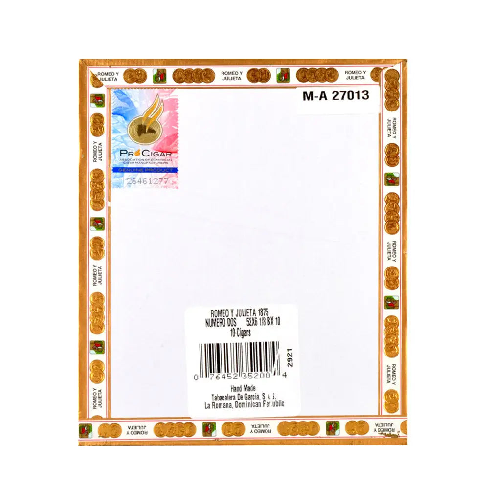 Romeo Y Julieta 1875 Numero Dos Tube Cigars Box of 10 3