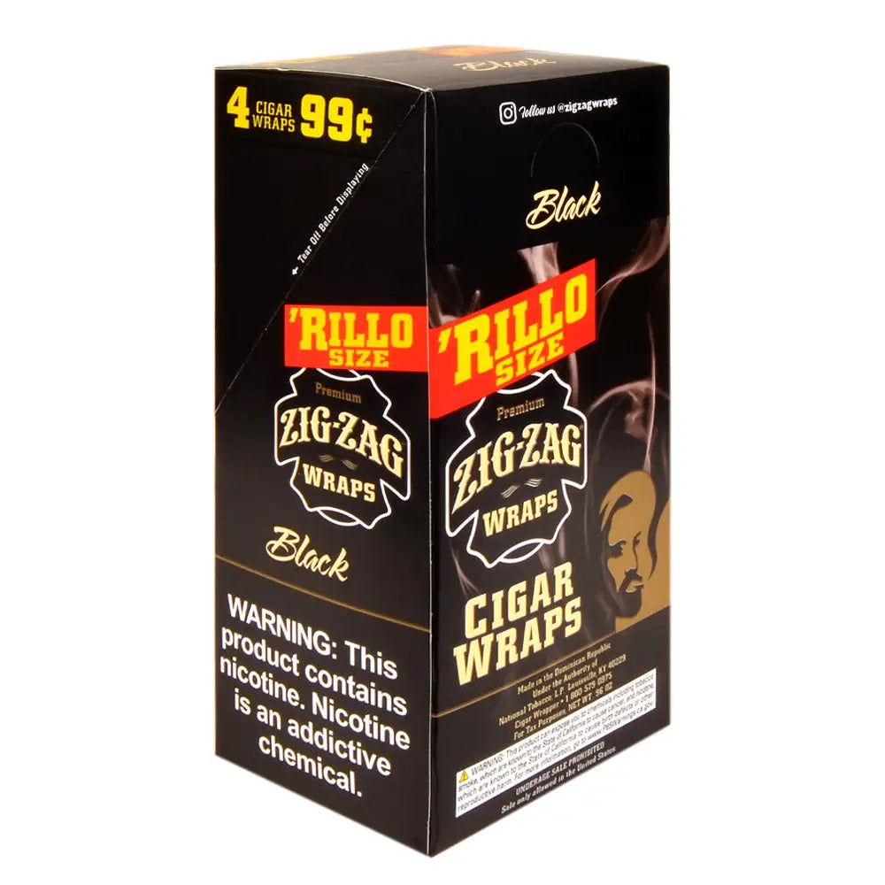 Zig Zag Rillo Size Cigar Wraps Black 15 Packs of 4 Pre-Priced