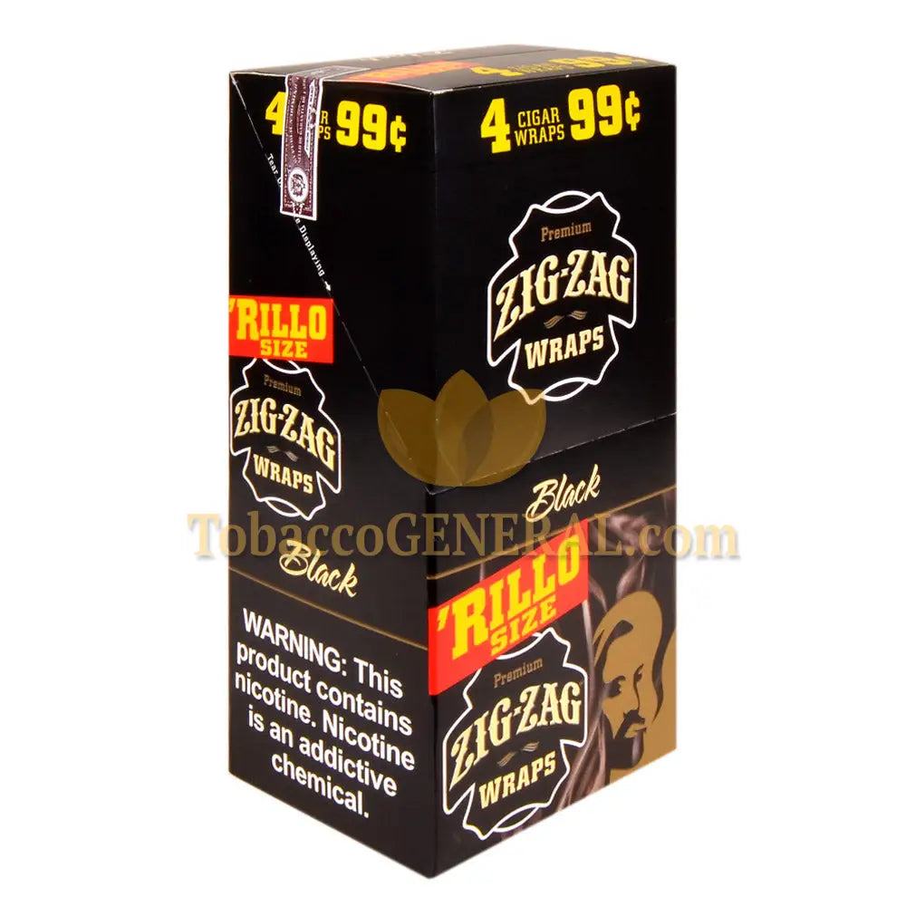 Zig Zag Rillo Size Cigar Wraps Black 15 Packs of 4 Pre-Priced