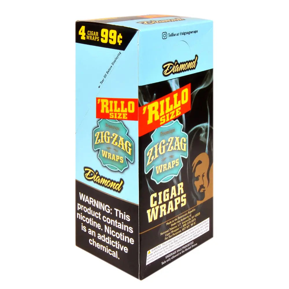 Zig Zag Rillo Size Cigar Wraps Diamond 15 Packs of 4 Pre-Priced