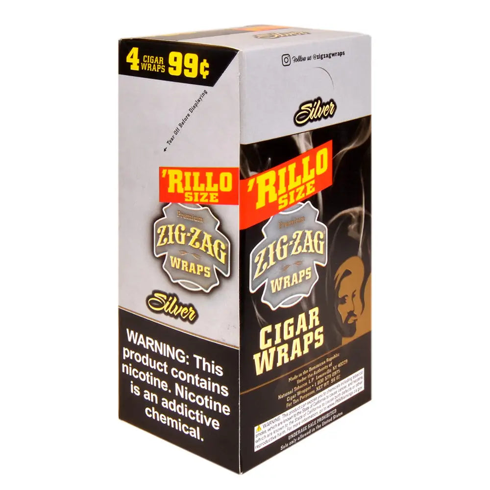 Zig Zag Rillo Size Cigar Wraps Silver 15 Packs of 4 Pre-Priced