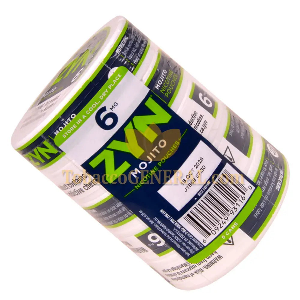 ZYN Nicotine Pouches 6mg 5 Cans of 15 Mojito