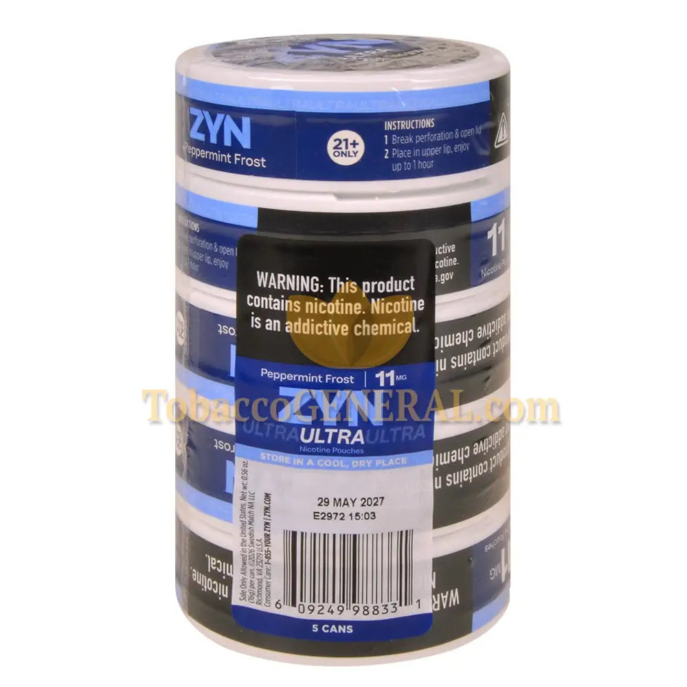 ZYN ULTRA Nicotine Pouches 11mg 5 Cans of 20 Peppermint Frost