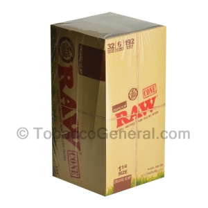 RAW Organic Pre Rolled 1 1/4 Cones 32 Packs of 6