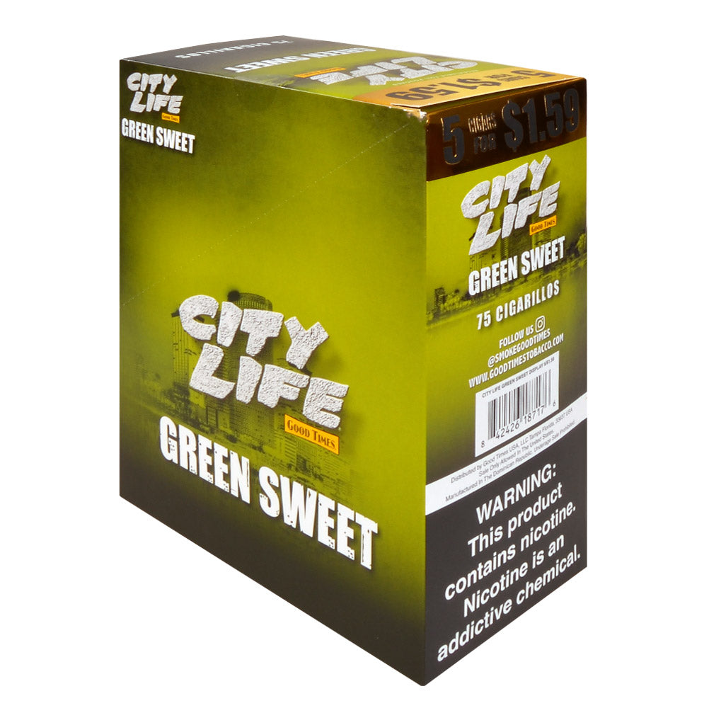 City Life Cigarillos 1.59 Pre-Priced 15 Packs of 5 Cigars Green Sweet