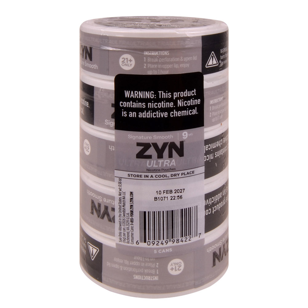 ZYN Ultra Nicotine Pouches 9mg 5 Cans of 20 Signature Smooth