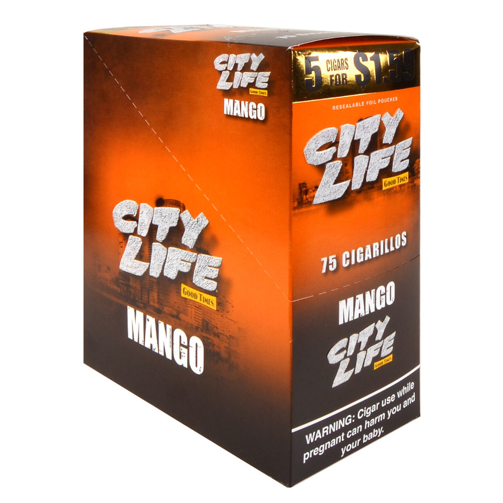City Life Cigarillos 1.59 Pre-Priced 15 Packs of 5 Cigars Mango