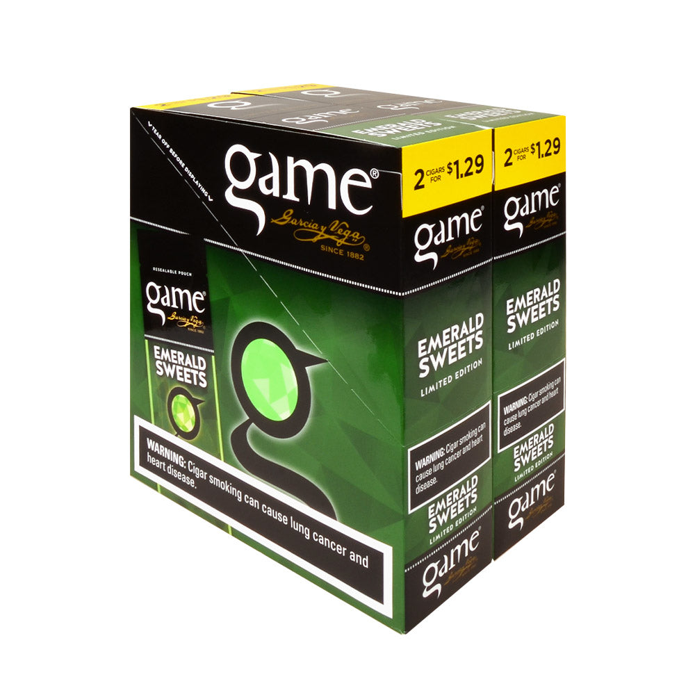 Game Cigarillos Foil Emerald Sweets 2 for 1.29 Pre-Priced 30 Packs of 2
