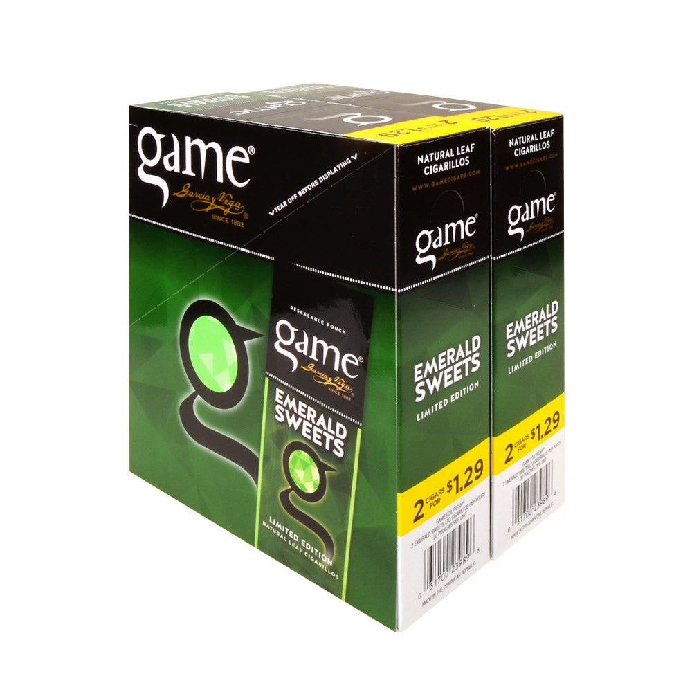 Game Cigarillos Foil Emerald Sweets 2 for 1.29 Pre-Priced 30 Packs of 2