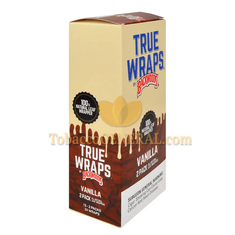 Backwoods True Wraps Vanilla 12 packs of 2 in non-pre-priced packaging