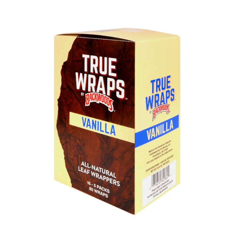 Backwoods True Wraps All-Natural Leaf Wrappers 16 Packs of 5 Vanilla
