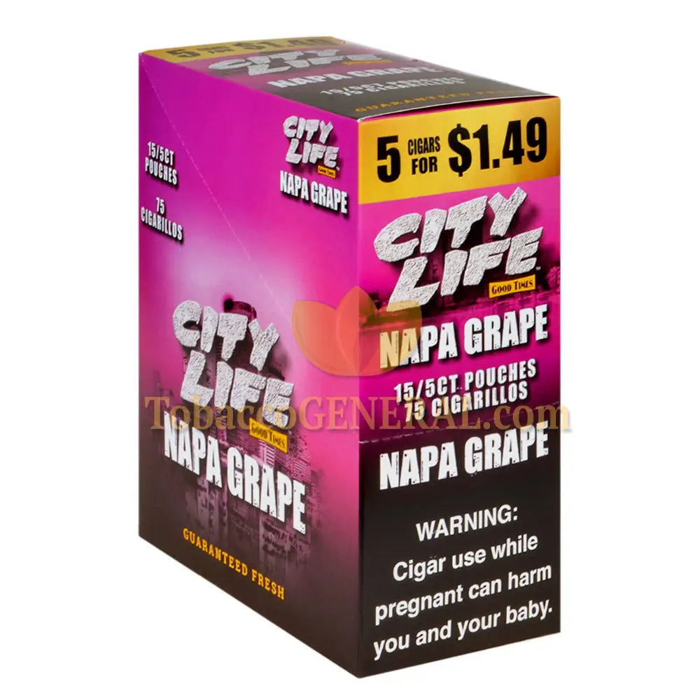 City Life Cigarillos 1.49 Pre-Priced 15 Packs Of 5 Cigars Napa Grape