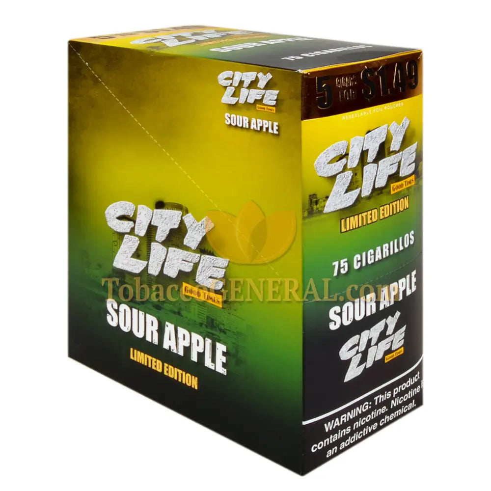 life tobacco City Life Cigarillos 1.49 Pre-Priced 15 Packs of 5 Cigars Sour Apple