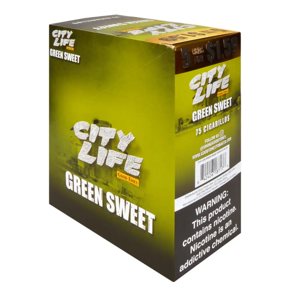 City Life Cigarillos 1.59 Pre-Priced 15 Packs of 5 Cigars Green Sweet