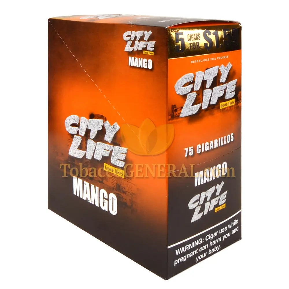 City Life Cigarillos 1.59 Pre-Priced 15 Packs of 5 Cigars Mango