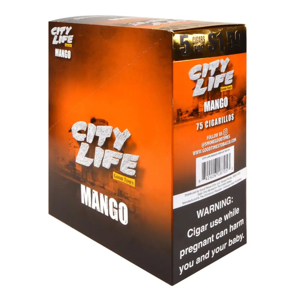City Life Cigarillos 1.59 Pre-Priced 15 Packs of 5 Cigars Mango