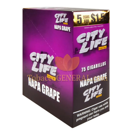 City Life Cigarillos 1.59 Pre-Priced 15 Packs of 5 Cigars Napa Grape