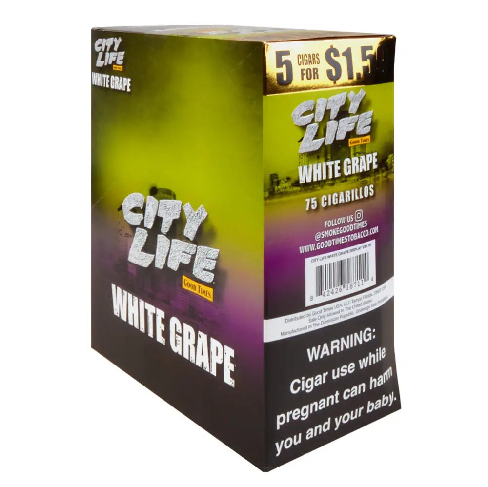 City Life Cigarillos 1.59 Pre-Priced 15 Packs of 5 Cigars White Grape