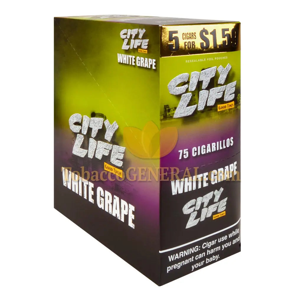 City Life Cigarillos 1.59 Pre-Priced 15 Packs of 5 Cigars White Grape