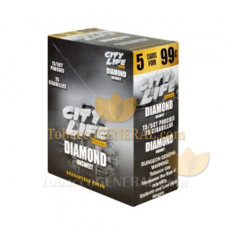 City Life Cigarillos Diamond 99 Cents Pre Priced 15 Packs of 5 Cigars