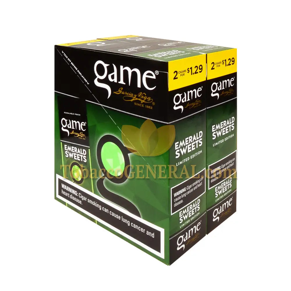 Game Cigarillos Foil Emerald Sweets 2 for 1.29 Pre-Priced 30 Packs of 2