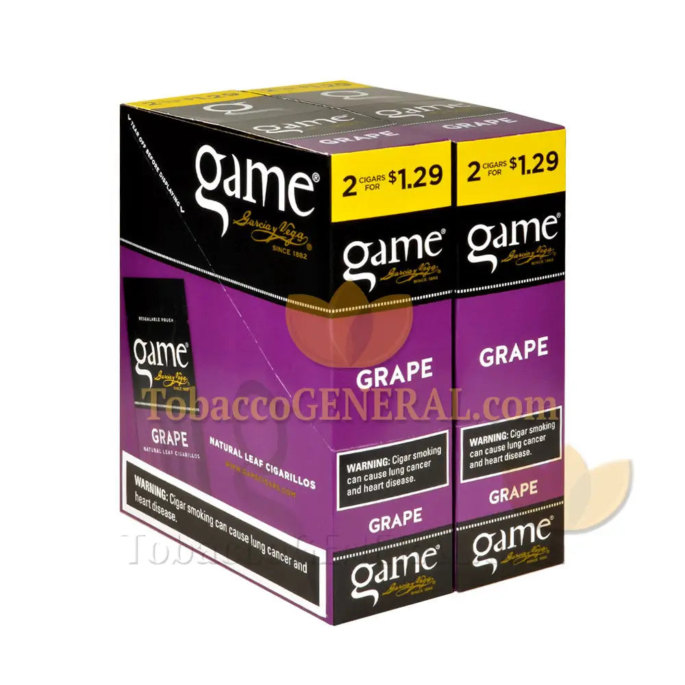 Game Cigarillos Foil Grape 2 for 1.29 Pre-Priced 30 Packs of 2