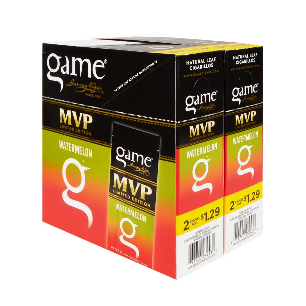 Game Cigarillos Foil Watermelon 2 for 1.29 Pre-Priced 30 Packs of 2
