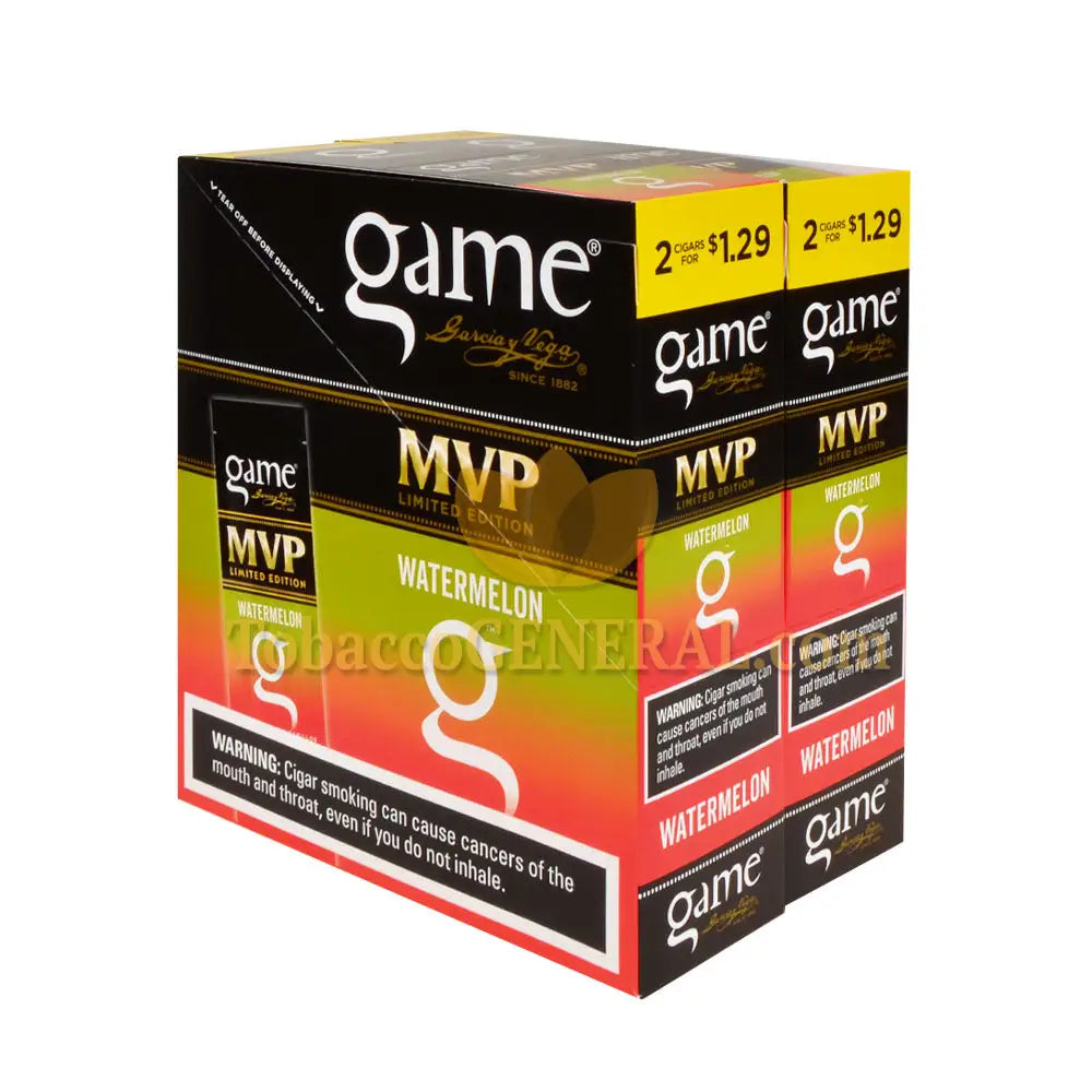 Game Cigarillos Foil Watermelon 2 for 1.29 Pre-Priced 30 Packs of 2