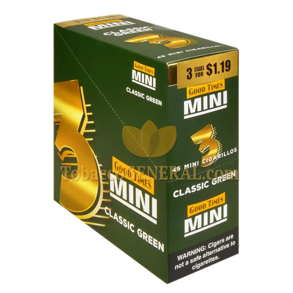 Good Times Mini Cigarillos 15 Packs of 3 Pre-Priced $1.19 Classic Gree